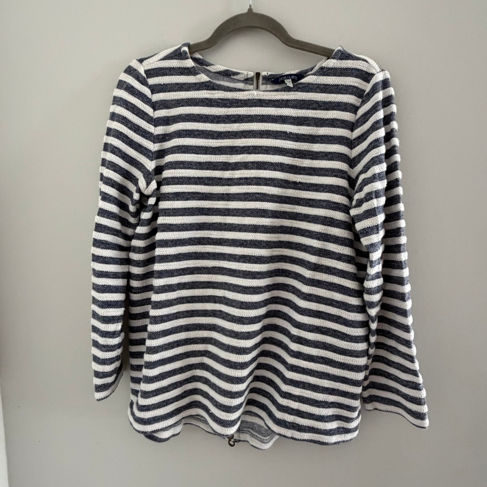 Joules Caroline Striped Back Zip Top French Navy White Cotton US 8 UK 12
